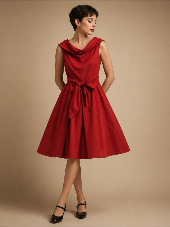 MaxMara Dresses & Skirts - MaxMara Crimson Red Midi Fit-and-Flare Dress with Bow Waist
